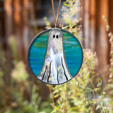 Load image into Gallery viewer, Stained Glass Ghost Suncatcher - Streaky Teal *Seconds*
