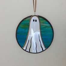Load image into Gallery viewer, Stained Glass Ghost Suncatcher - Streaky Teal *Seconds*
