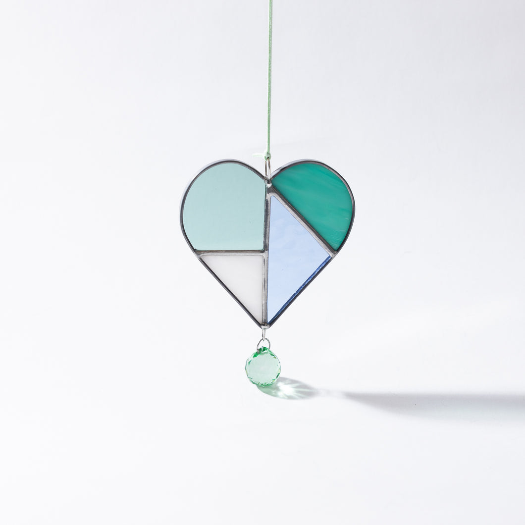 Stained Glass Heart Suncatcher - Green + Blue