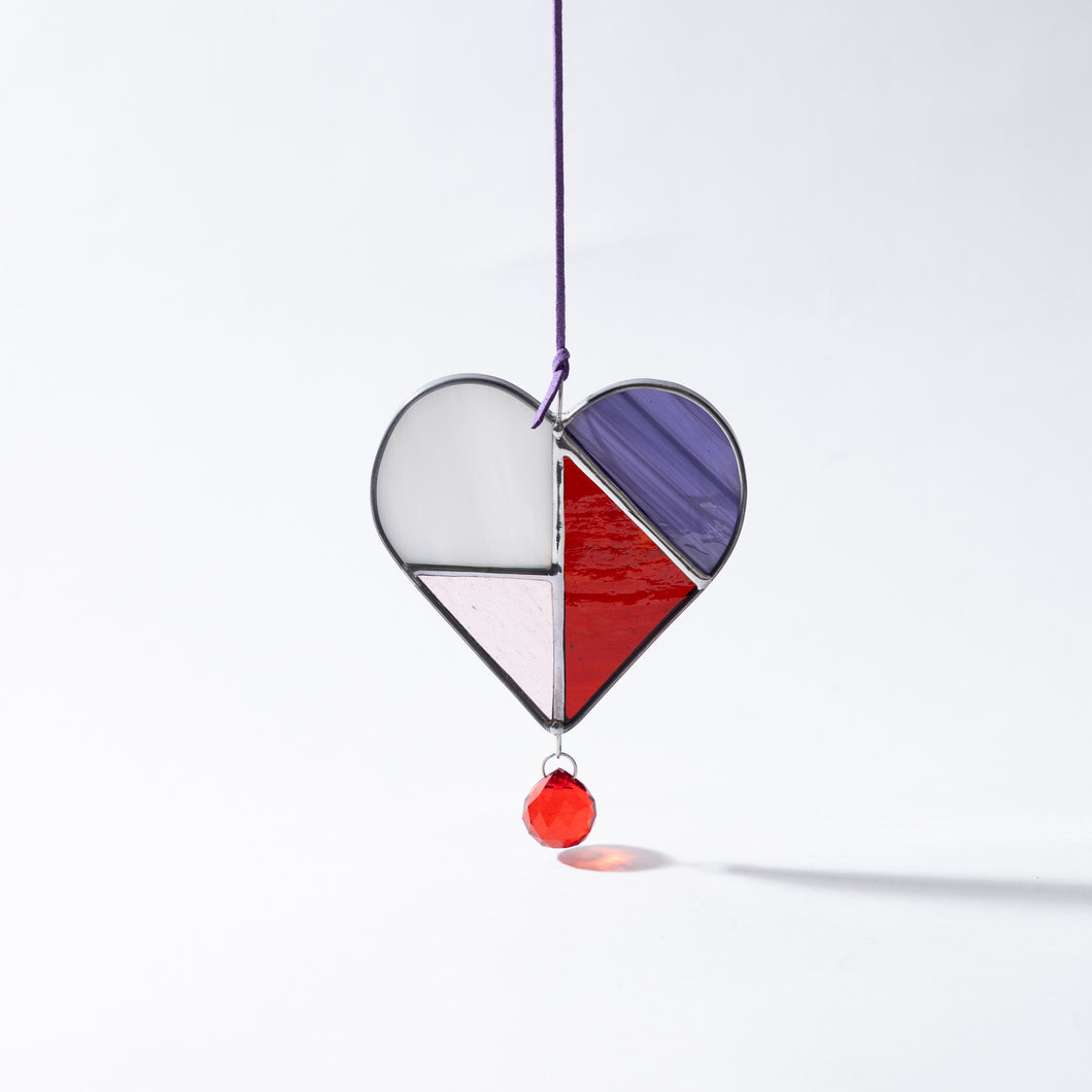 Stained Glass Heart Suncatcher - Purple + Red