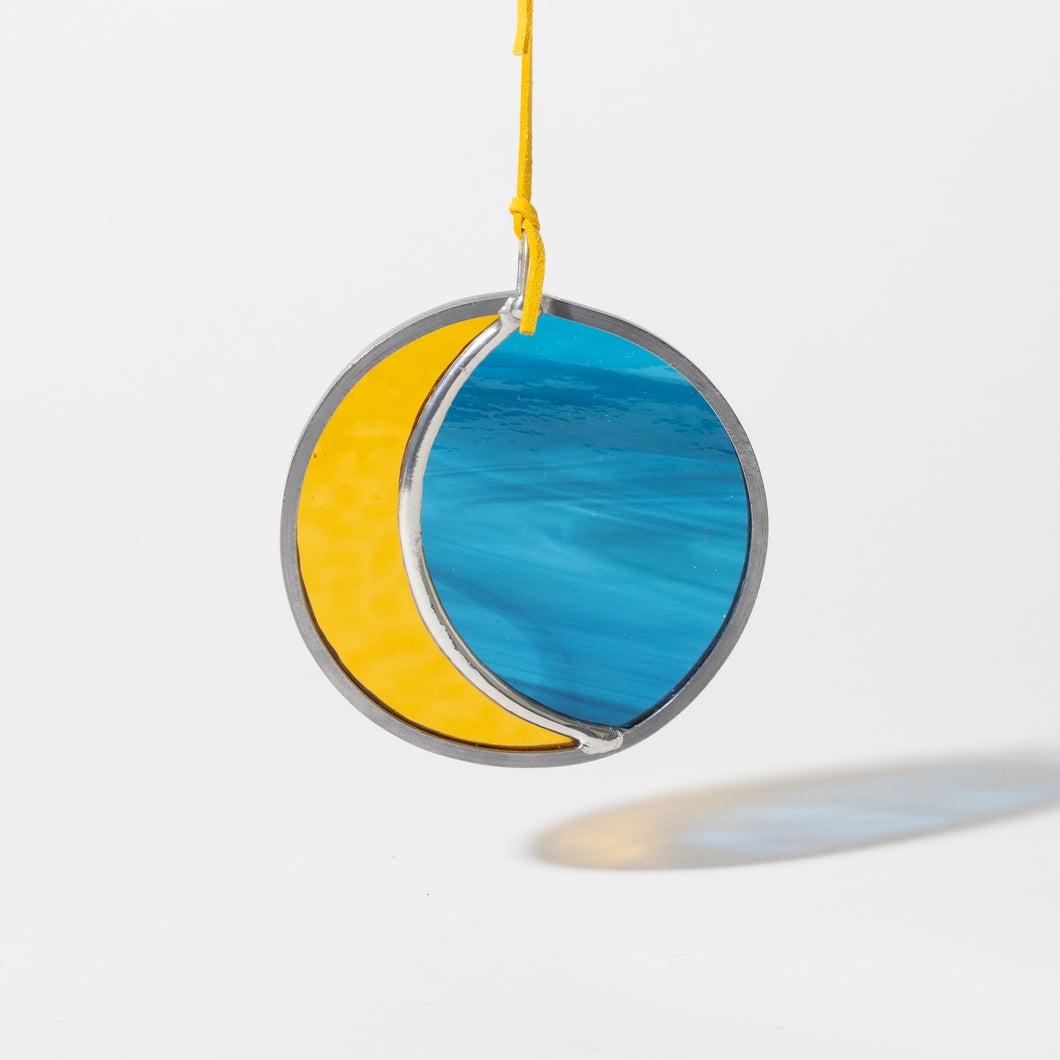 Stained Glass Mini Moon - Blue + Gold